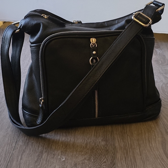 Black Leather Multi-Zip Crossbody Bag – Silver Hardware – Great American Leather - Picture 3 of 16